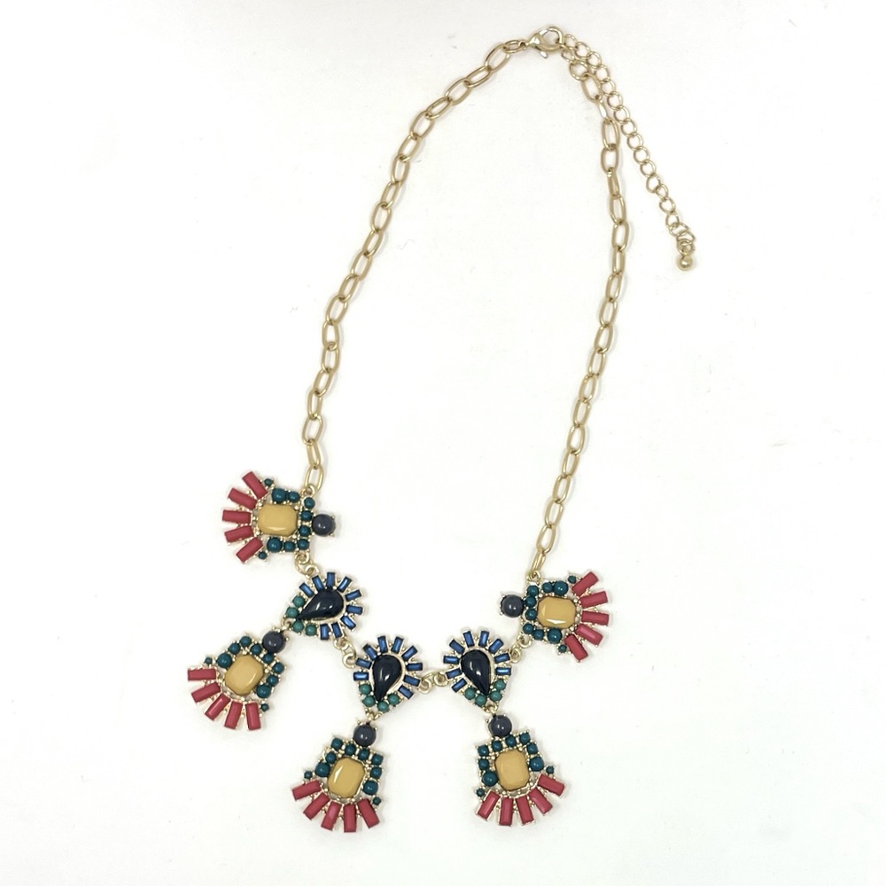 NWOT Colorful Southwestern Statement Necklace Blue Red Yellow Jeweled Stones Bib